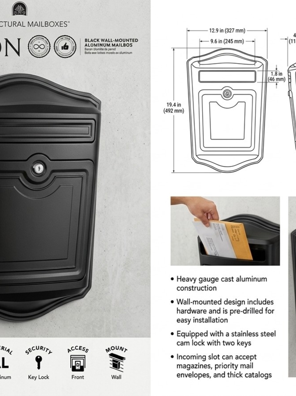 Maison Black Decorative Wall-Mounted Mailbox